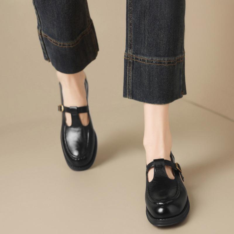Винтажные туфли Мэри Джейн Легкие женские туфли Британский стиль Маленькие кожаные туфли Французские лоферы Круглый носок Одинарные туфли