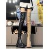 Small and Thin White Long Women's Boots Versatile Thick-heeled Knee Boots Thick-soled Heightening Elastic Boots 2025 Autumn New Models