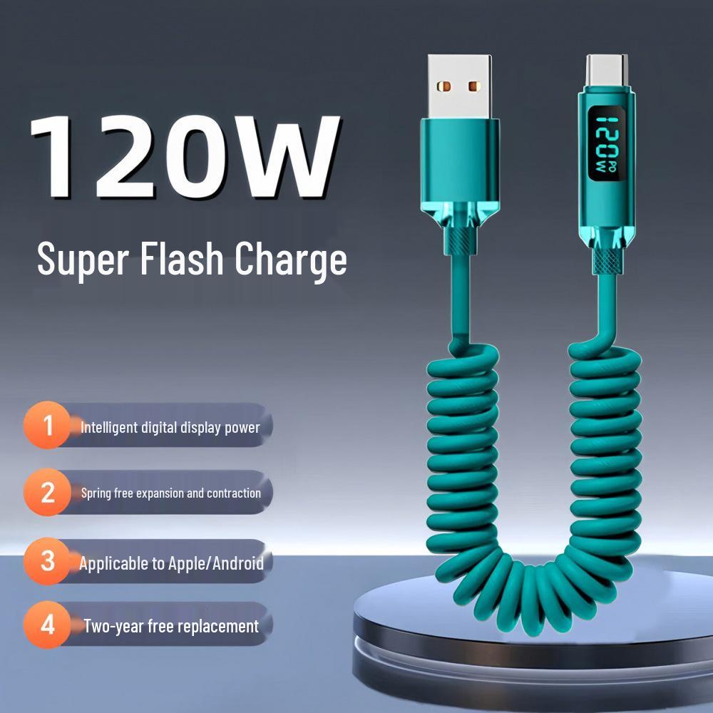Весенний USB-кабель для быстрой зарядки 120 Вт для устройств Apple, Huawei, Honor, Type-C.