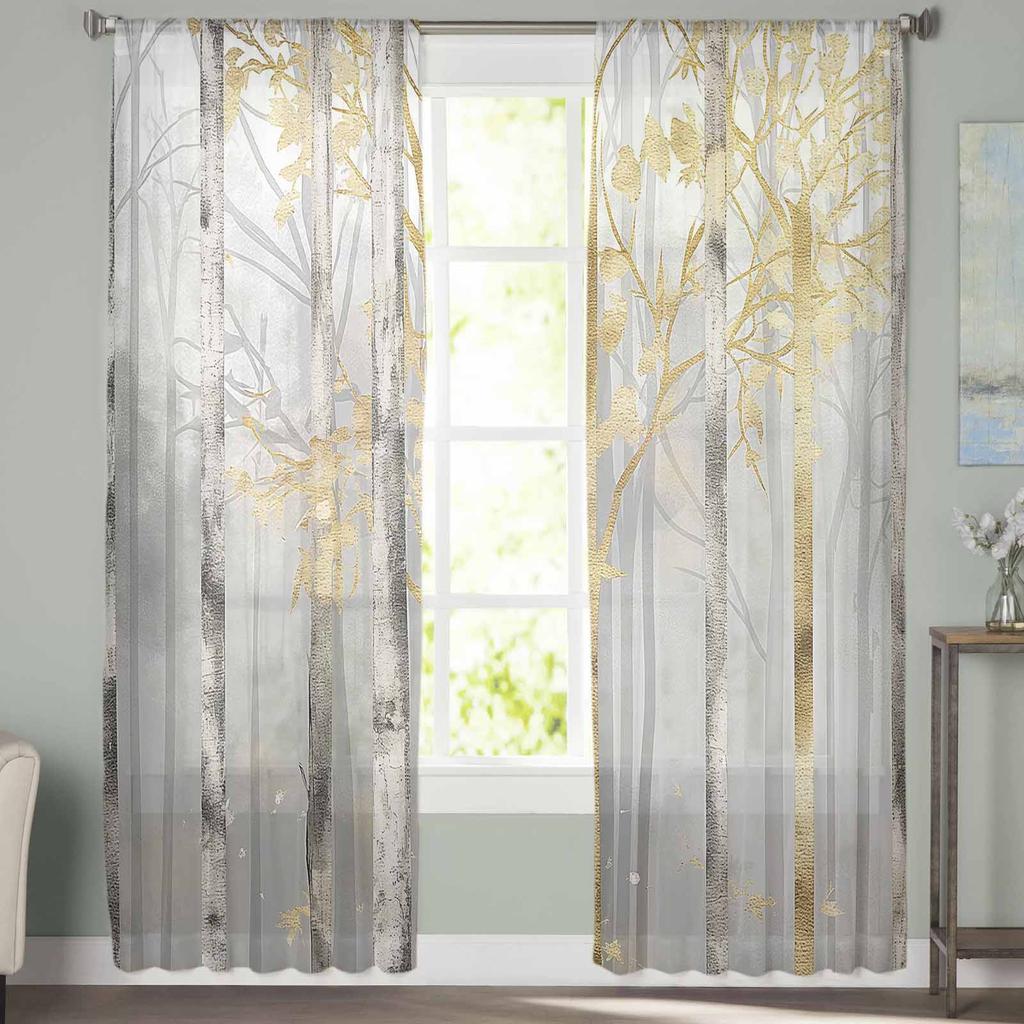 Картина маслом абстрактное дерево закат тюлевые оконные шторы для спальни роскошный домашний декор шторы в гостиной шифоновые панели