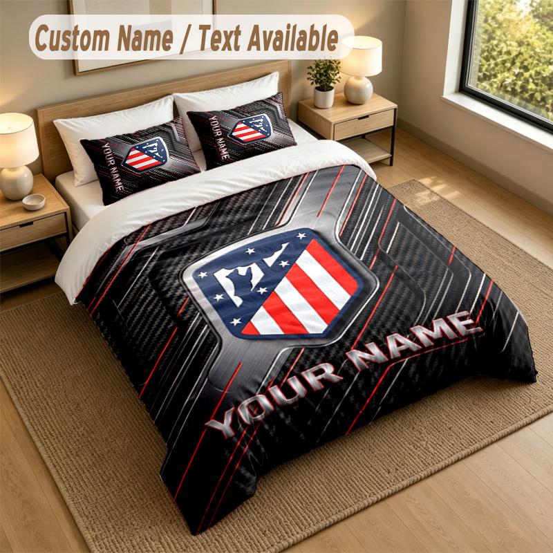 3Pcs Bedding Set Custom Name Text, 1 Sheet 2 Pillowcases Home Bed DecorAtletico Madrid