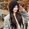Women Crochet Slouchy Skull Cap with Tassel Handwoven Textured Knit Hat Ethnic Style Fringed Hat for Autumn Winter