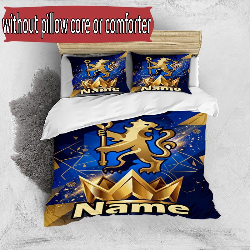 3pcs Duvet Cover Set (1*Duvet Cover + 2*Pillowcase, Without Core), Custom Name Chelsea Football Club Pattern Bedding Set, Home Bedroom Decor Gift
