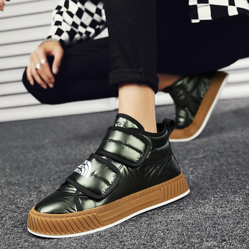 Модные зимние высокие хлопковые ботильоны для мужчин, нескользящие повседневные плюшевые теплые зимние ботинки с широким носком, износостойкая обувь для мужчин