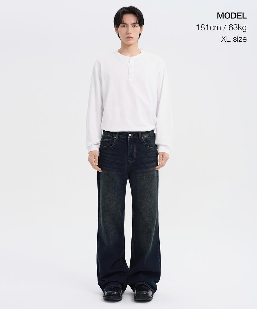 MUSINSA STANDARD Rib Cuff Henley Neck Long Sleeve T-Shirt [White]