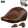 High Quality Cow Leather Hat Men's Fashion Warm Thickened Beret with Hidden Ear Protection