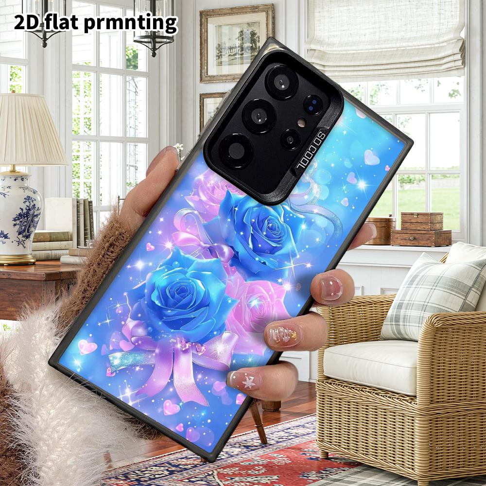 Phone Case: 2D Flat Samsung Galaxy A34 A35 M05 M06 S20 S22 S21 FE Plus 5G Protective Case, Couple Style, Pink Blue Rose, Christmas and Halloween Gift