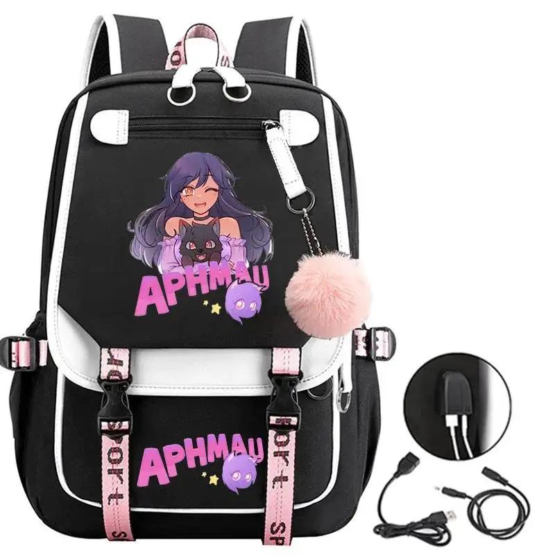 Рюкзаки с принтом Aphmau, модные школьные сумки с USB-зарядкой для девочек-подростков, сумка для ноутбука, мультяшный рюкзак для книг, студенческий рюкзак