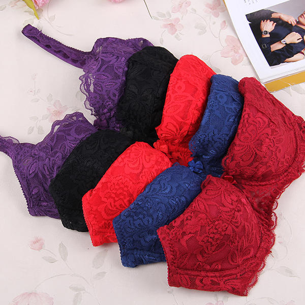 32-40B Women Padded Up Underwear Sexy Embroidery Lace Brassiere Bra