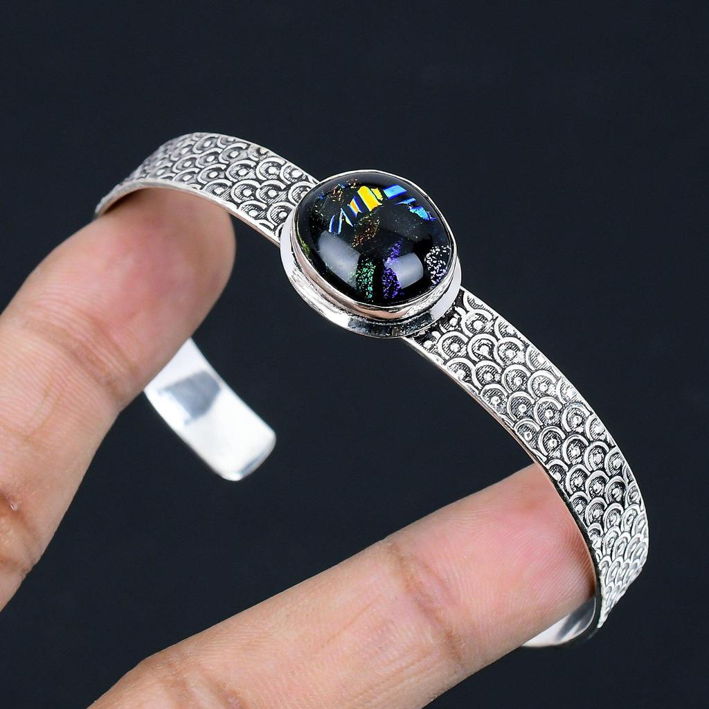 American Dichroic Glass Gemstone 925 Silver Birthday Sister Boho Bangle Bracelet