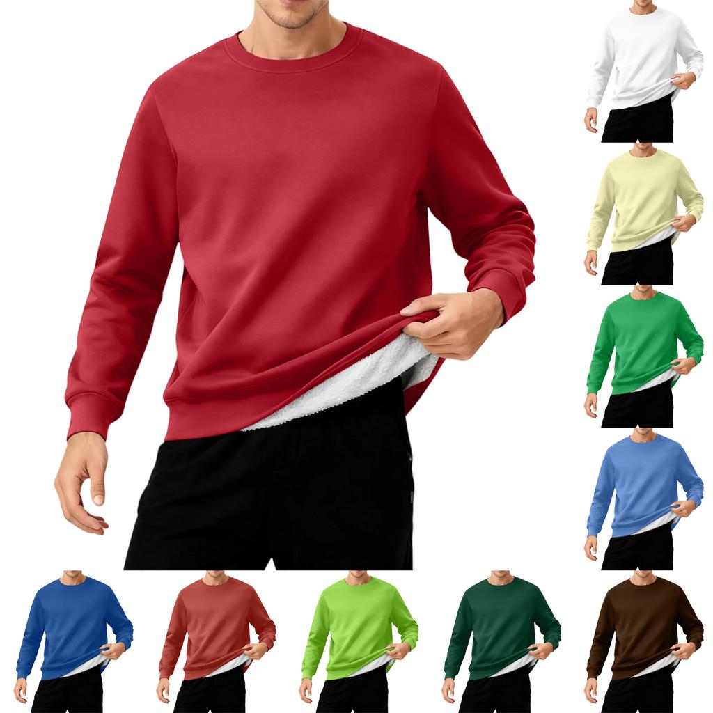 Men's Round Neck Fleece-Lined Thick Solid Color Sweatshirt
