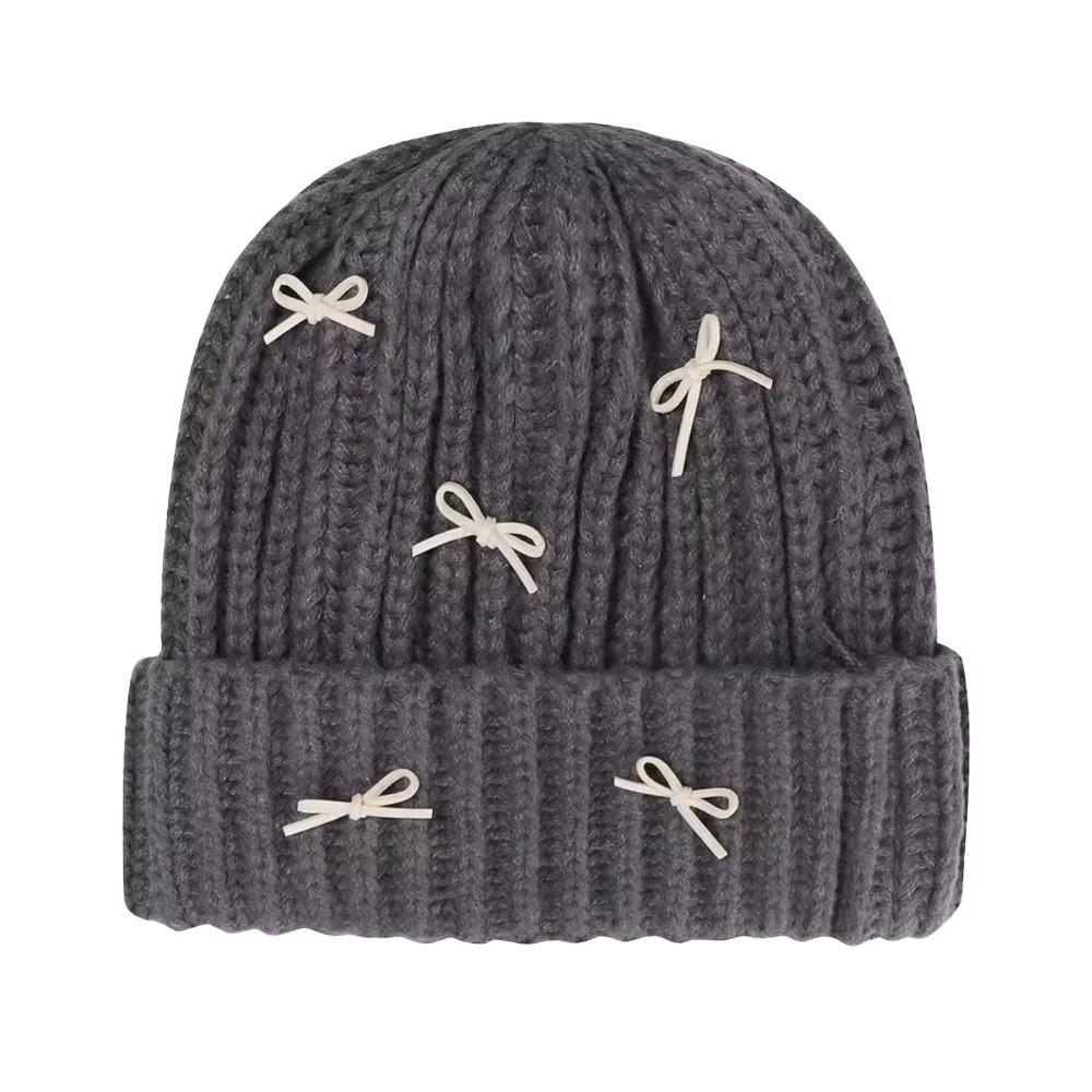 Cold-proof Bow Knitted Hat Korean Style Bow Winter Hat Warm Pullover Hat  Autumn