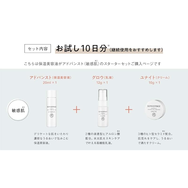 Пробный набор средств по уходу за кожей sofi stance (продвинутый) Увлажняющая сыворотка для чувствительной комбинированной кожи 20 мл и эмульсия 12 г, крем 10 г [Ферментированный натуральный крем для кожи]