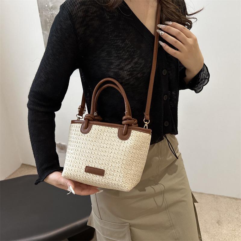 Yogodlns New Straw Woven Crossbody Bags For Women Summer Rattan Vacation Bucket Shoulder Bags Summer Seaside Beach Handbags