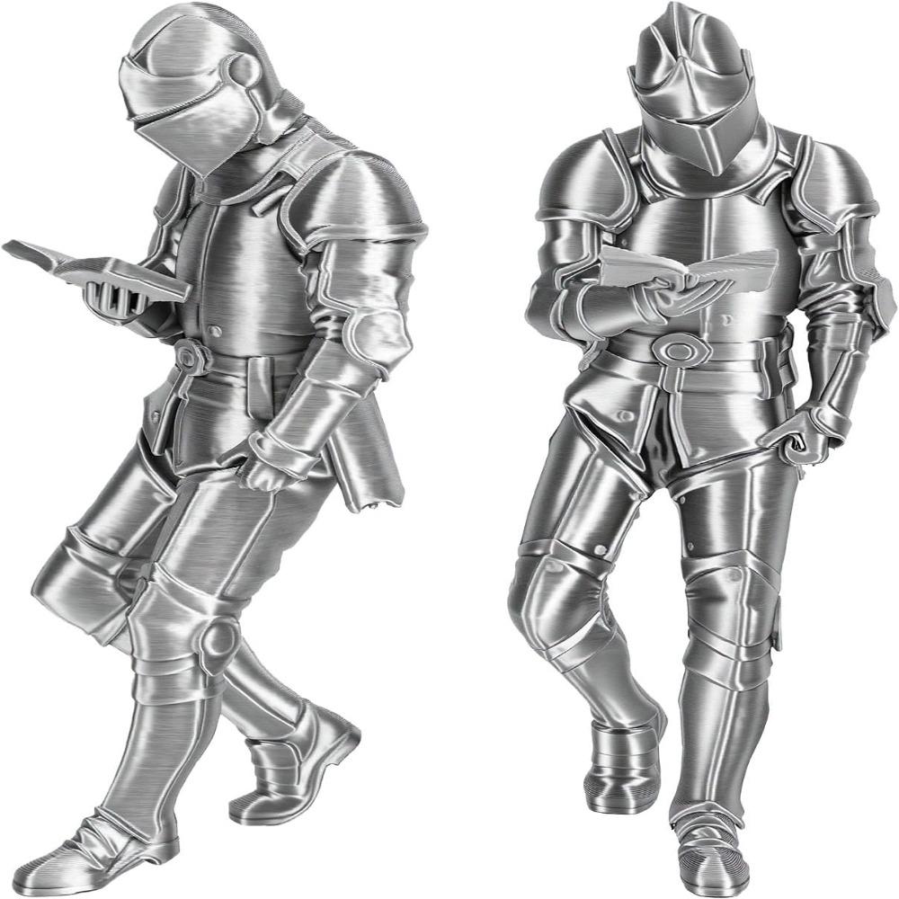 3D Printing Armored Knight Figurine Silver Gothic Library Figurine Medieval Fantasy