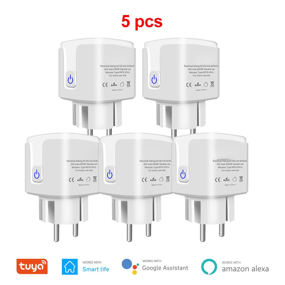 Умная розетка Tuya Wi-Fi, 20 А, умная розетка европейского стандарта с функцией таймера монитора мощности, 4200 Вт, совместимая с Alexa Google Home