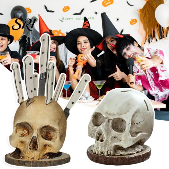 Bone Texture Knife Rack Skull-Shaped Holder with Dark Horror Kitchen Decor Style for Halloween Gothic Stable Unique Gift Fans Movie Prop Accessory