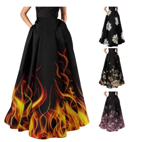 Женская макси-юбка с высокой талией трапециевидной формы, большие качели с цветочным принтом на молнии, полуоткрывающаяся мягкая богемная свободная вечерние пляжная юбка для выпускного вечера