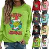 Women's Fashion Casual Long Sleeve Solid Color Christmas Printed Round Neck Top Sweatshirt