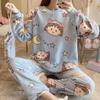 Fashion Long Sleeved Pajama Set, Comfortable Flannel Coral Velvet Pajamas, Korean Version Cute Home Women's Clothing Set