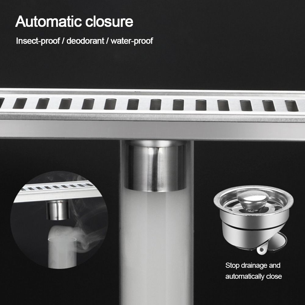 20-50cm Stainless Steel Shower Floor Drain with Strainer Cover Drain Filter Linear Floor Drain