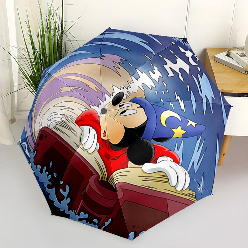 Sorcerer Mickey Themed Automatic Opening and Closing Umbrella, Brightly Colored 8-rib Portable Umbrella, Suitable for Men and Women, A Perfe