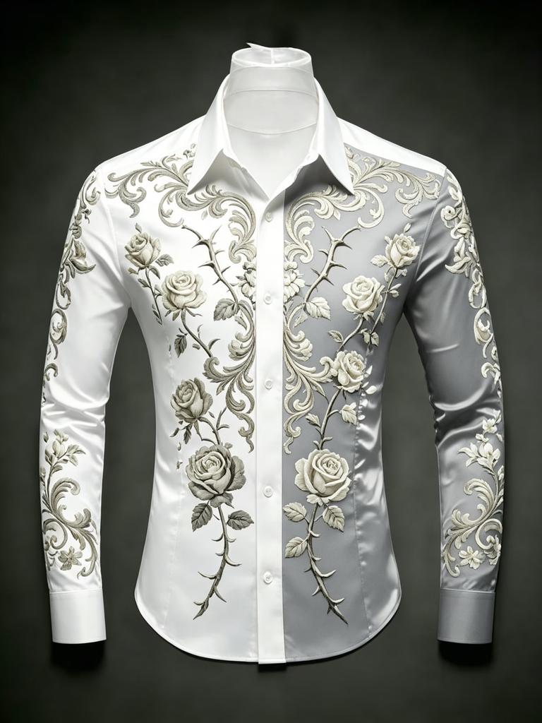 New Pink, Black, White, and Red Color Blocked Gilded Baroque Badge Long Sleeved Shirt Luxurious Palace Women's Shirt