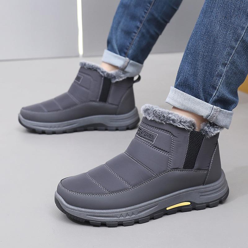 Mens Large Size Soft Sole Winter Warm Fur One Snow Boots Padded Wool Lined Ankle Boots Anti-slip Hiking Sports Cotton Boots
