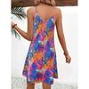 Plant Print V Neck Cami Dress, Casual Sleeveless Spaghetti Strap Dress For Spring & Summer, Women's Clothing