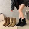 Women's Vintage Brown Western Cowboy Ankle Boots with Chunky Heel and Pointed Toe - V-Mouth Design, Plus Velvet, Autumn/Winter 2025
