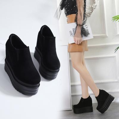 888-30 короткие сапоги на очень высоком каблуке с уклоном 13 см, водонепроницаемая платформа, замшевые, с толстой подошвой, с круглым носком, одинарные, с внутренней стороны, увеличивающие рост, женские