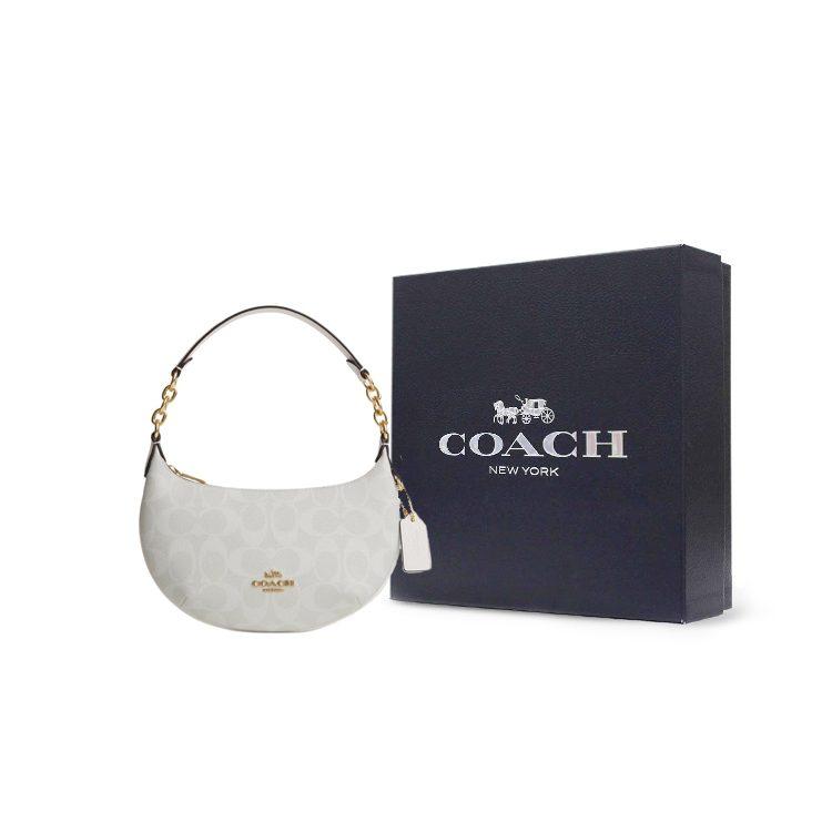 COACH Payton Coated Canvas With Leather Shoulder Bag, Handbag Small Women's Gold & Chalk & Glacier White CM273-IMRFF