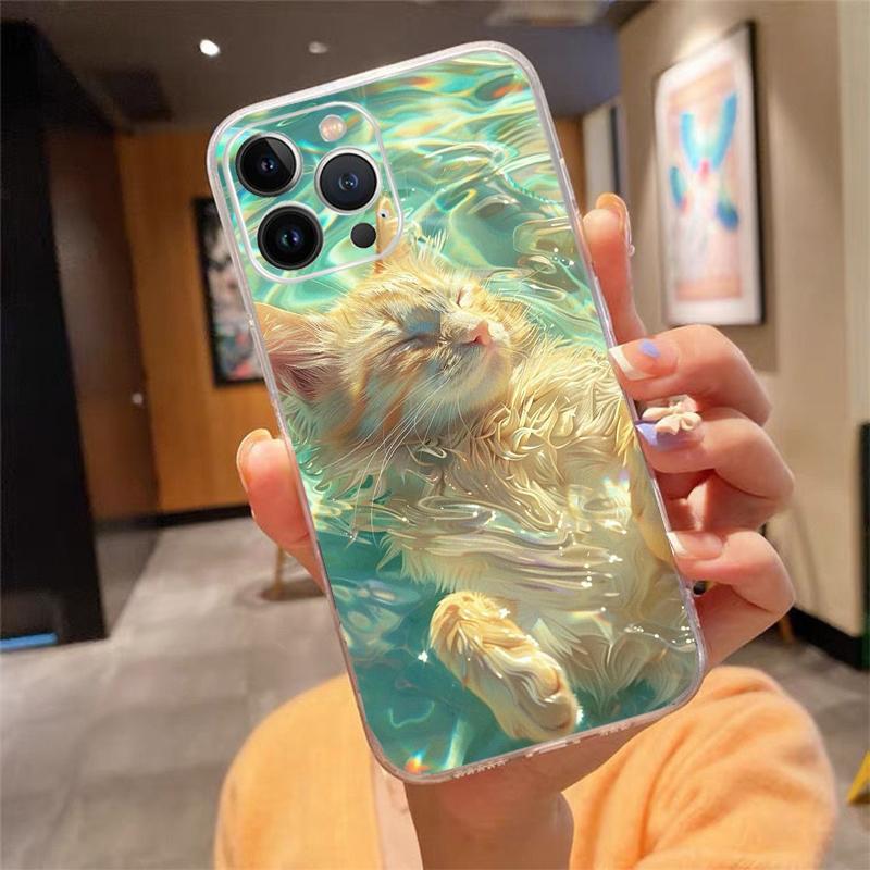Милый белый кот Чехол для телефона Для iPhone 17 Pro Max Air 17 16 15 14 13 Pro Max 15 16 Pro 15Plus Силиконовый чехол