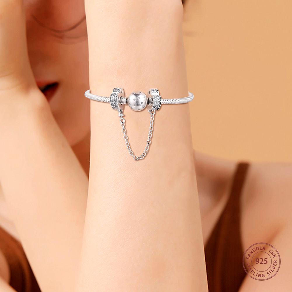 Аутентичные 925 пробы серебра, сверкающие дуги любви, защитная цепочка, подвески, бусины для изготовления ювелирных изделий, подходят для оригинальных браслетов