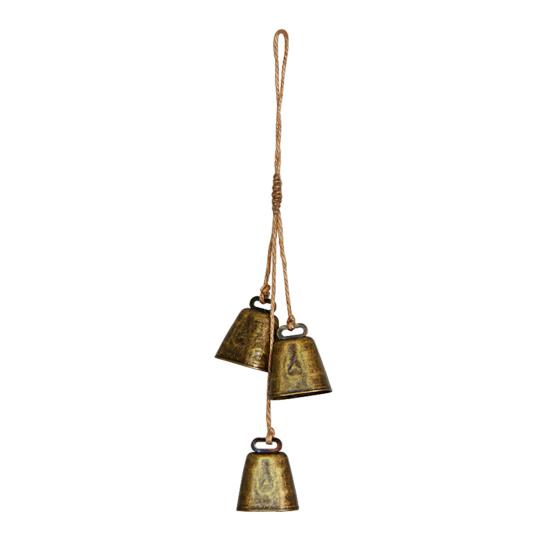 Iron Bell Chime with 3 Large Vintage Cow Bells On Rope Rustic Large Wall Hanging Decor Home Supplies