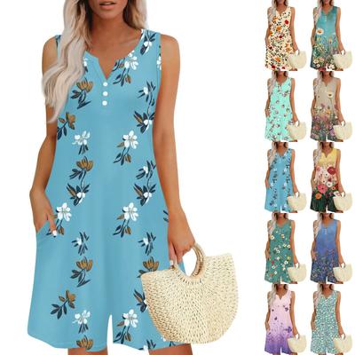 Женские модные и повседневные цельные шорты без рукавов с карманом на пуговицах