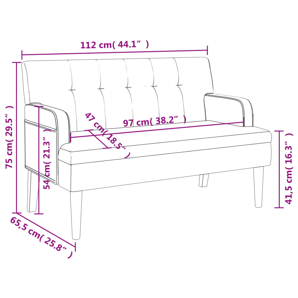 Bench with Backrest Brown 112 x 65.5 x 75 cm Faux Suede Finish