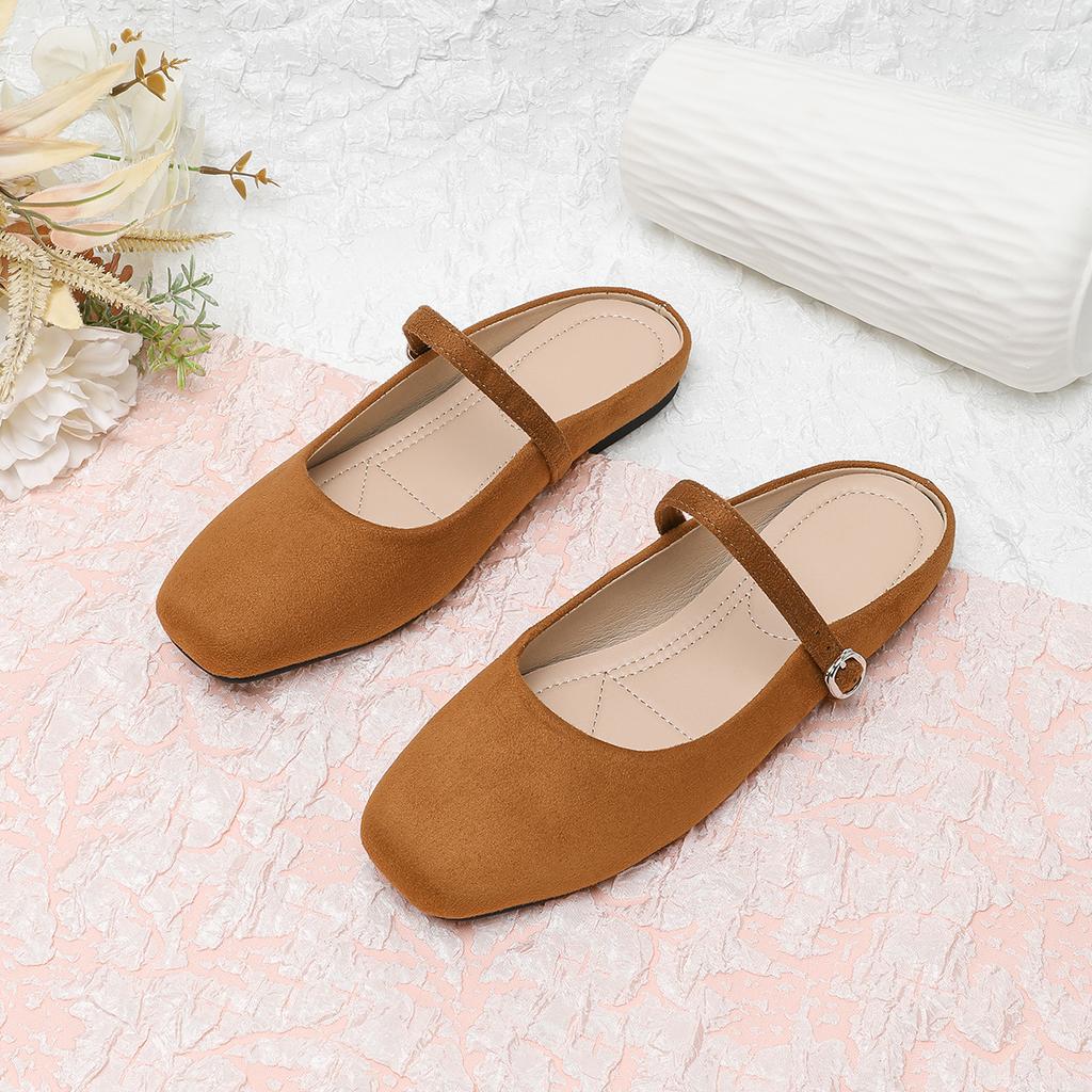 Fashion Flat Shoes for Women's Slippers Half French Retro Suede 2025 Spring and Autumn New Plus Size Women's Shoes Slippers Women
