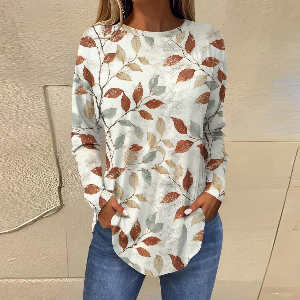 Рубашки для женщин Милые винтажные узоры с принтом Футболка с длинным рукавом Туника Топы Хлопковые пуловеры