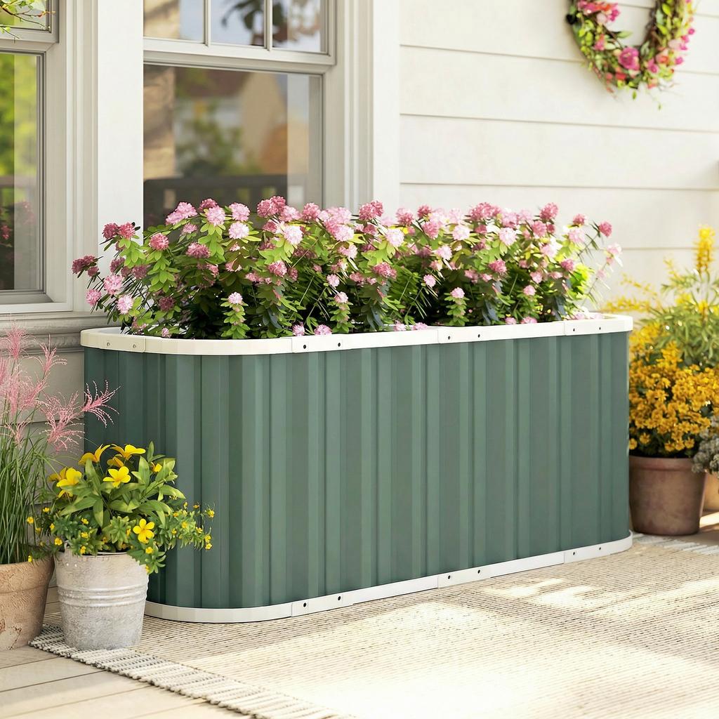 Raised Garden Bed Metal 136 x 53 x 61 cm Deep Garden Bed with Protective Edges Plant Labels Gloves Open Bottom