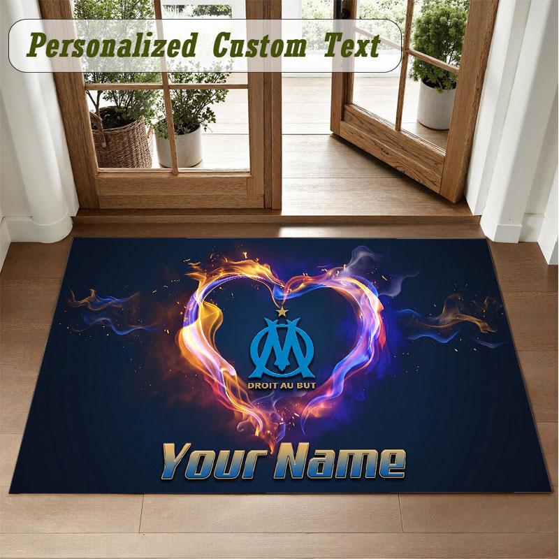 Crystal Velvet Square Rug Custom NameOlympique Marseille FC Pattern Non Slip Home Floor Decor Rug