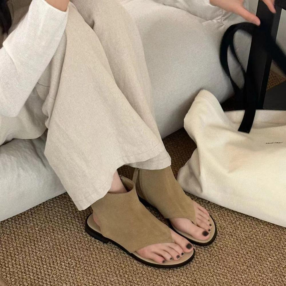 Роскошные сандалии из натуральной кожи, короткие шлепанцы на плоской подошве, женские уличные сандалии, женские классные ботинки на плоской подошве с открытым носком
