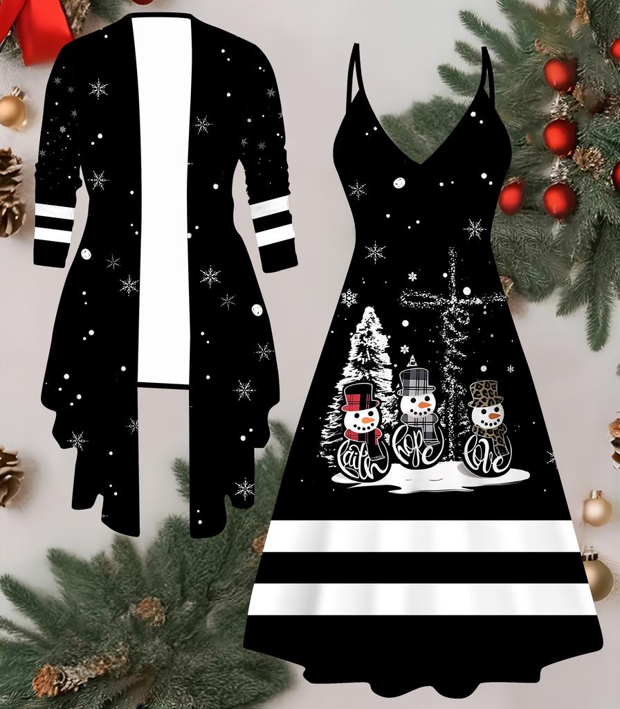 3D Рождественский Принтованный Набор Платье Пальто на День Святого Валентина, Эксцентричный Классический Тотем Модный Принт, подходит для Различных Сцен Модных Стилей