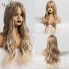 Long Ombre Light Ash Brown Blonde Wavy Wig Cosplay Party Daily Synthetic Wig for Women High Density Temperature Fibre