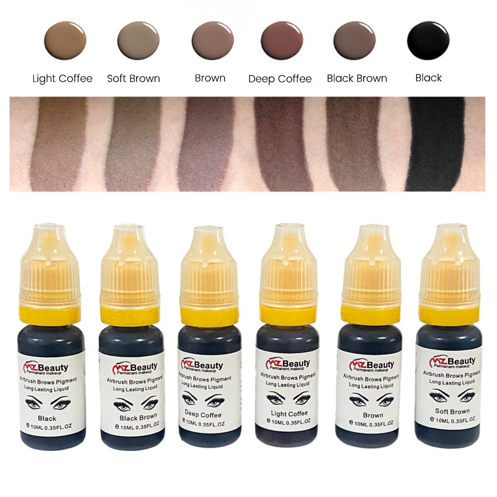 Набор пигментов для бровей Airbrush Hybrid с вспомогательными наклейками и кистью для окрашивания и нанесения разметки. Supply для татуажа. Микроблейдинг.