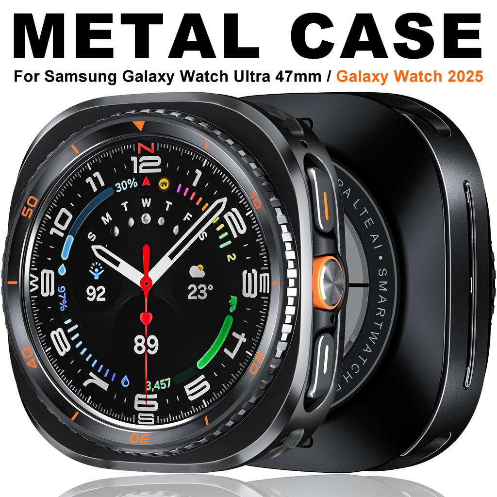 Металлический защитный чехол для Samsung Galaxy Watch Ultra 2025 Жесткая крышка из ПК и сплава для Galaxy Watch 7 Ultra 47 мм Аксессуары-бамперы