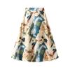 Qooth Женская атласная юбка до середины икры с цветочным принтом, элегантная, на резинке, ацетатная юбка QT2144