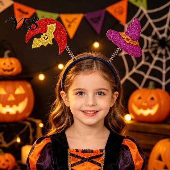 Comfortable Spooky Headband Halloween for Kids Adults, Glitter Pumpkin Bat Ghost Eye-catching Skull Hair Accessories Cosplay Dress Up Party