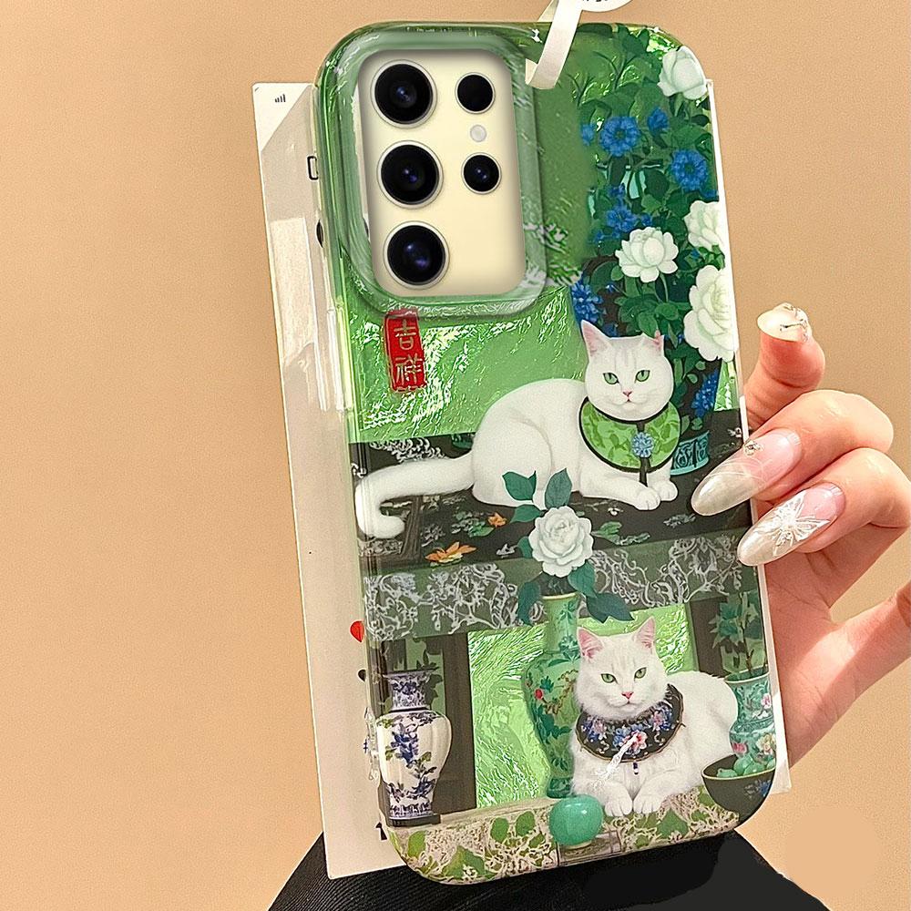 Милый кошачий цветочный вихревой узор Женский чехол для телефона для Samsung Galaxy S25 Edge S24 S23 S22 S21 FE Plus Ultra Чехол Сумки Крышка