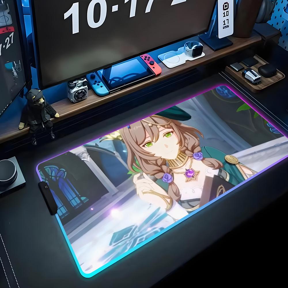 Lisa genshin Коврик для мыши RGB Игровой коврик для мыши Большой светодиодный коврик Настольный коврик для ПК Светящийся коврик для мыши Большие коврики для клавиатуры Настольный ковер с подсветкой